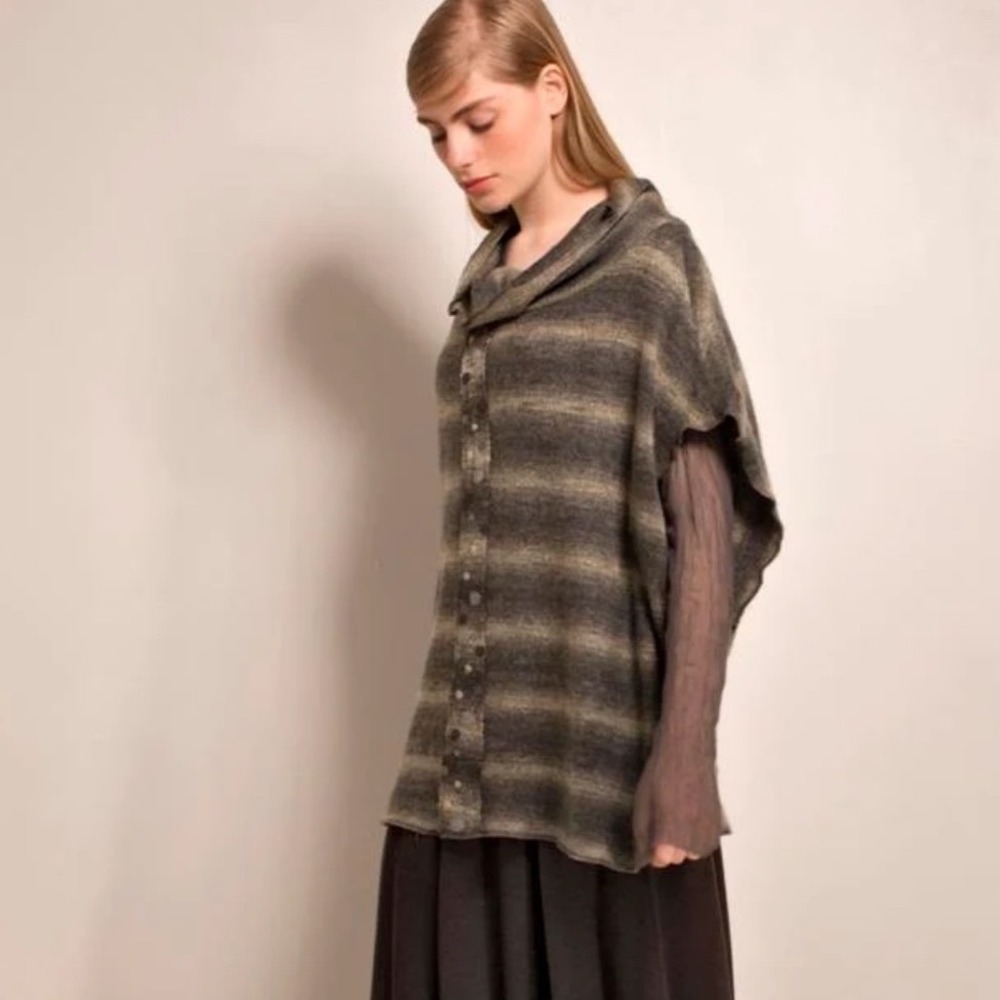 Gershon Bram Knox Shirt Cowl Neck Striped Knit Button Front Lagenlook Top M